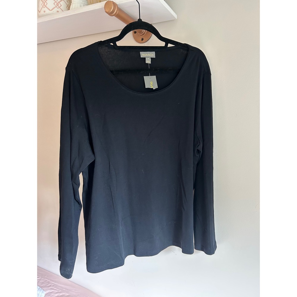 Style & Co. Womens Top 1X Black Long Sleeve Scoop Neck‎ Casual